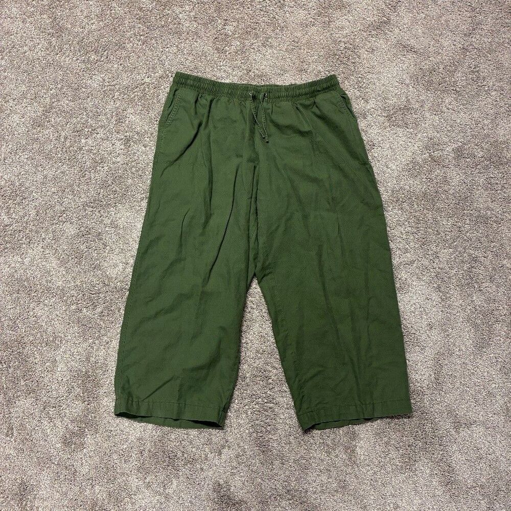 Amazon Essentials Womens 2X Linen Cropped Pant Olive Drawstring Casual Lagenlook